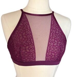 Victoria's Secret Lace High-Neck Bralette - Burgundy mesh